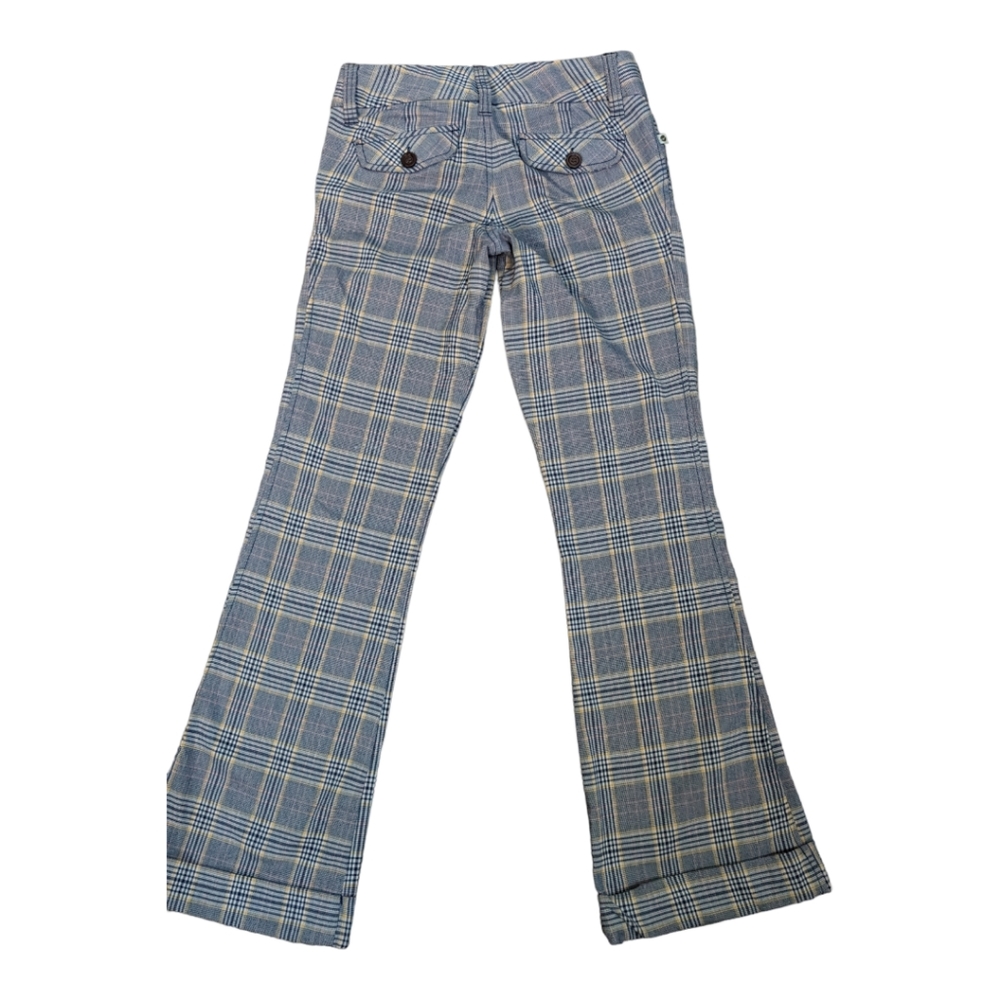 Hollister Blue yellow collegiate plaid wide leg cuffed casual pants EUC size 5 - Picture 2 of 6